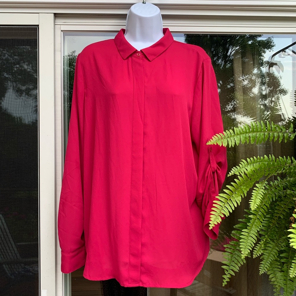 Apt 9 Fushia Pink Long Sleeve Button Down Blouse XL